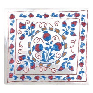 Uzbek Suzani Hand Embroidered Cushion Cover, Silk Decorative Sham. 16"x18" For Sale