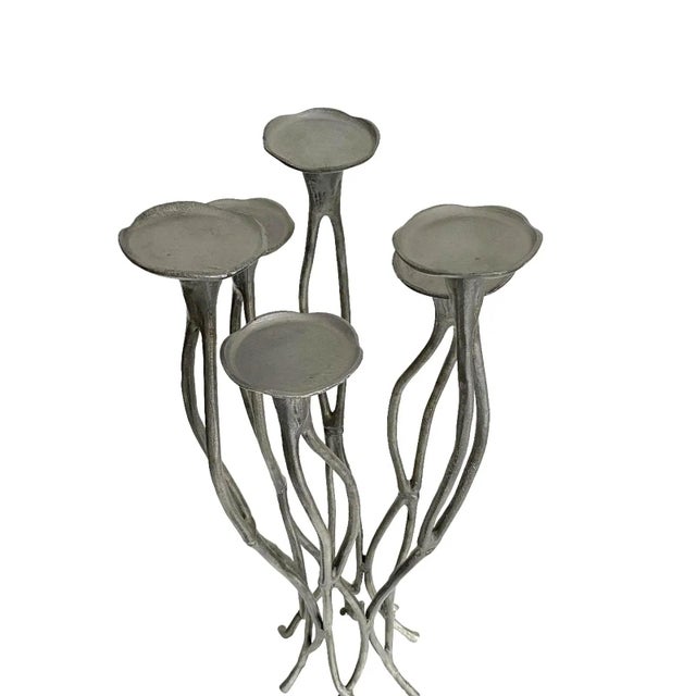 Abstract Aluminum Candelabra Tree Roots Brutalist Tall Floor Multi Candle Holder For Sale - Image 3 of 7