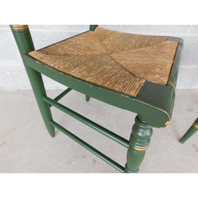 Hitchcock L Hitchcock Green Rush Bottom Stenciled Chairs - A Pair For Sale - Image 4 of 17