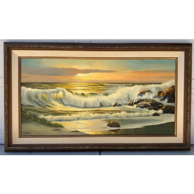 Gold Listed Artist William Hoffman X Large Gold Gilt Framed Sunset Seascape 1970 For Sale - Image 8 of 18