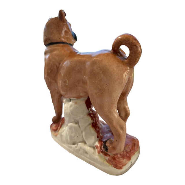 Victorian Rare 19th Century, English, Large Staffordshire Ceramic Pug Dog Figurine For Sale - Image 3 of 9