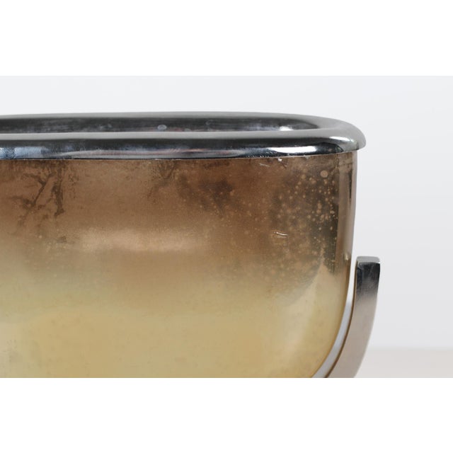 1950s Mid-Century Modern Smoked Gold Glass and Chrome Large Sculptural Jardinière For Sale - Image 5 of 14