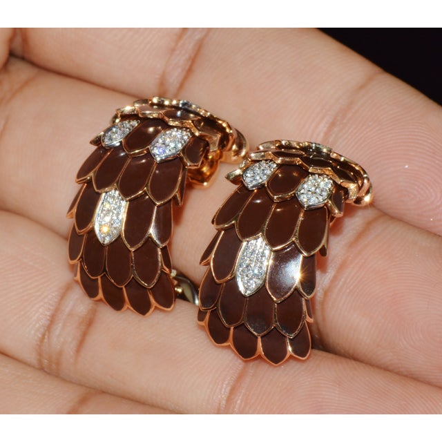 Pair of Vintage Roberto Coin Animalier 0.32ct Natural Diamond Feather Earrings in Solid 18k Rose & White Gold For Sale - Image 10 of 15