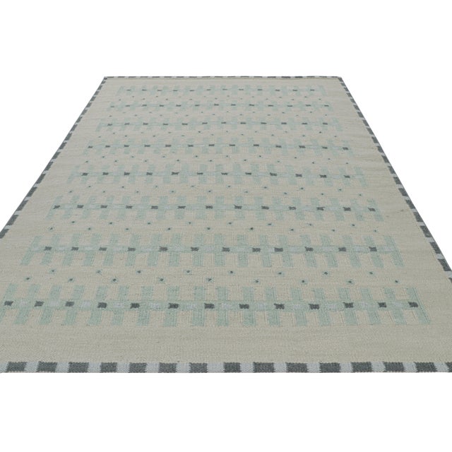 Rug & Kilim Rug & Kilim’s Scandinavian Rug With Pale Teal Geometric Patterns For Sale - Image 4 of 7