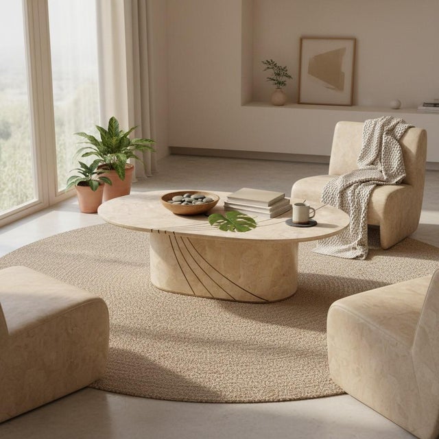 Italian Tessellated Stone and Brass Inlay Oval Coffee Table For Sale - Image 13 of 13