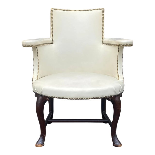 Antique Mahogany & Nailhead Ivory Leather Armchair For Sale