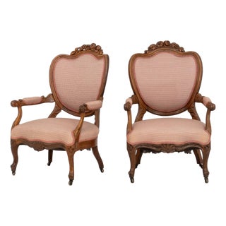 Louis XV Style Walnut Fauteuils, Pair For Sale