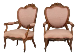 Louis XV Style Walnut Fauteuils, Pair