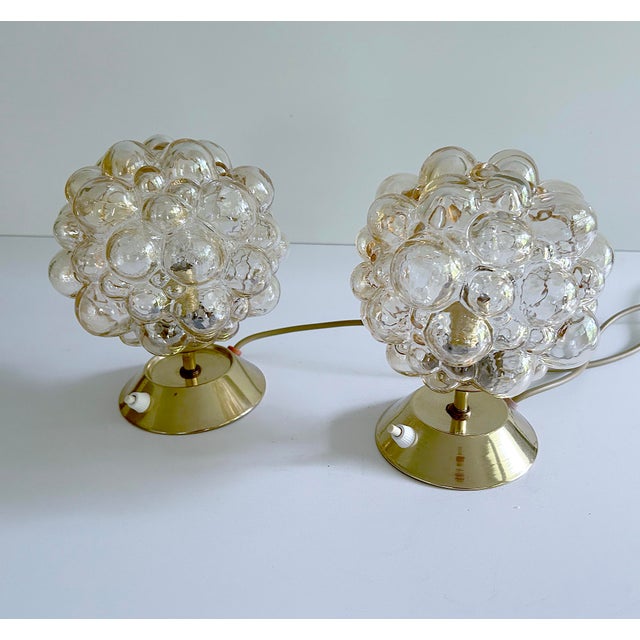 Vintage Bubble Glass and Brass Table Lamps from Glashütte Limburg, Set of 2 For Sale - Image 17 of 18
