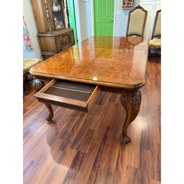 Late 20th Century Late 20th Century Henredon Italian Baroque Carved Oak and Burl Wood Extension Dining Table For Sale - Image 5 of 12