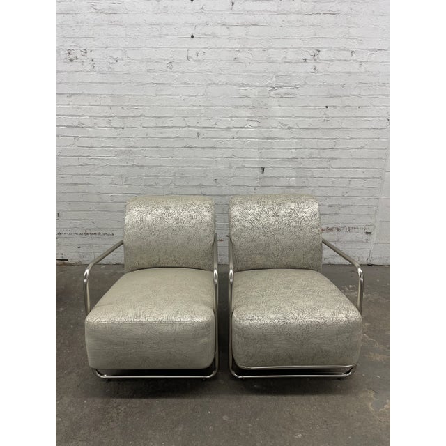 Pair of Modern Tubular Metal Frame Lounge Chairs For Sale - Image 10 of 12