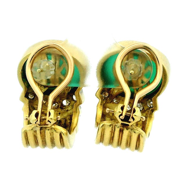 1980s GWK 18k Gold Chrysoprase Intaglio Diamond Earrings, Pair For Sale In Miami - Image 6 of 12