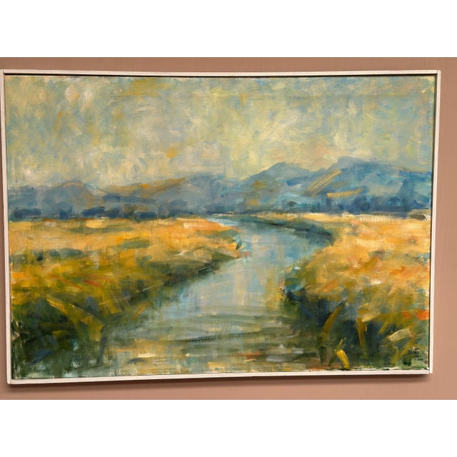 River Landscape with Mountains, 1960s, Oil on Canvas, Framed For Sale - Image 16 of 18