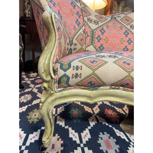 1950s Vintage French Provincial Style Settee With Gorgeous Upholstery For Sale - Image 5 of 14