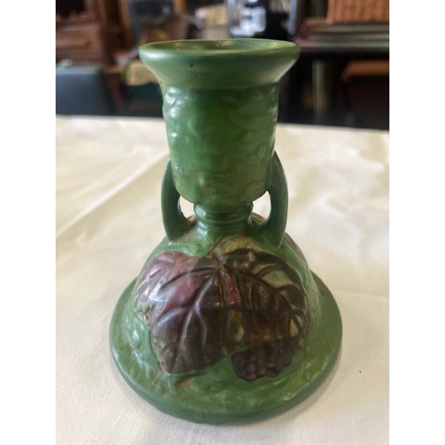 1940s 1940s Style Roseville Style Pottery Candlestick Holders - a Pair For Sale - Image 5 of 11