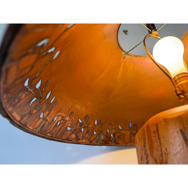 Wood Vintage Rustic Adirondack South Western Style Table Lamp - With Copper Shade & Moose Finial For Sale - Image 7 of 15