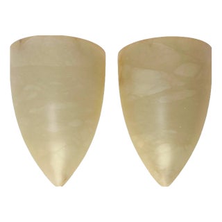 Large Art Deco Cocoon Shape Alabaster Wall Sconce, 1970s, Set of 2 For Sale