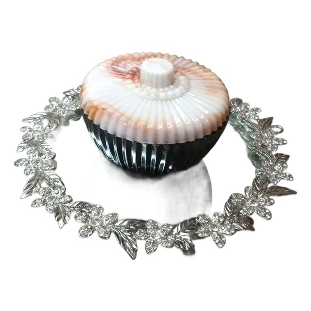 1970s Exquisite Fenton Akro Agate Vanity Trinket Jar For Sale