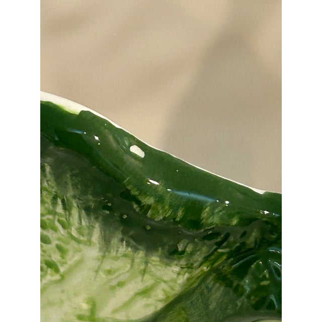 Green Vintage Ceramic Bunny Rabbit and Cabbage Leaf Majolica Style Planter For Sale - Image 8 of 9