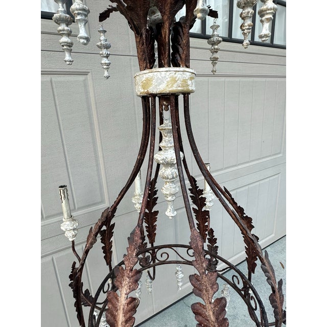 Vintage French Rustic La Maison 8 Light Chandelier For Sale - Image 4 of 11