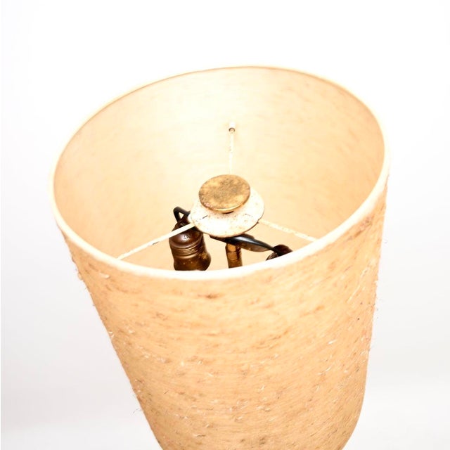 Mid-Century Modern Vintage Brass and Steel Floor Lamp with Textured Shade, 1950 For Sale - Image 3 of 9