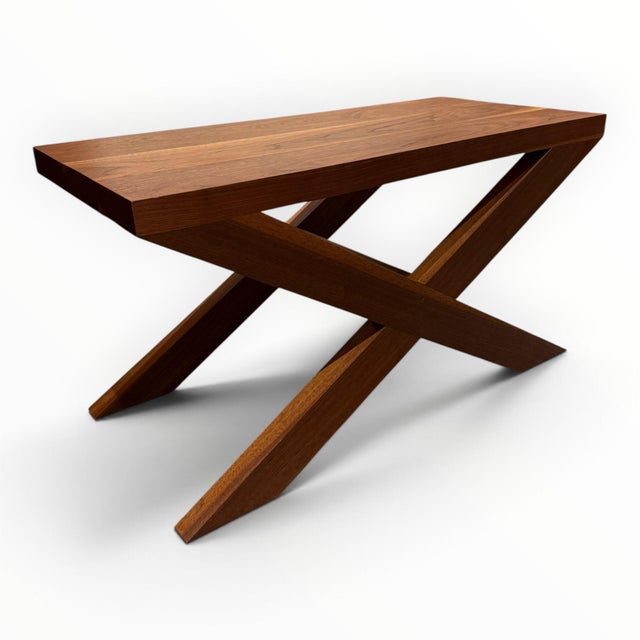 Contemporary Modern Custom Teak X-Form Bench For Sale - Image 3 of 5