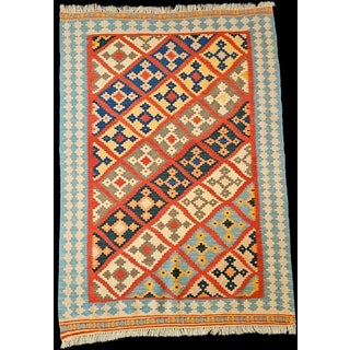 Afghan Handmade Kilim with Polychrome Geometric Pattern, 1990s For Sale