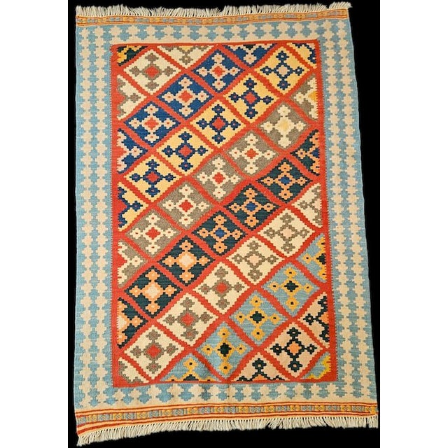 Afghan Handmade Kilim with Polychrome Geometric Pattern, 1990s For Sale