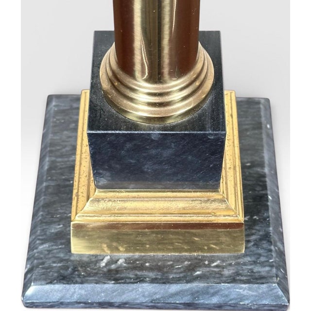 Stiffel Pair of Vintage Neoclassical Black Brass and Marble Pedestal Table Lamps Attributed to Stiffel For Sale - Image 4 of 15