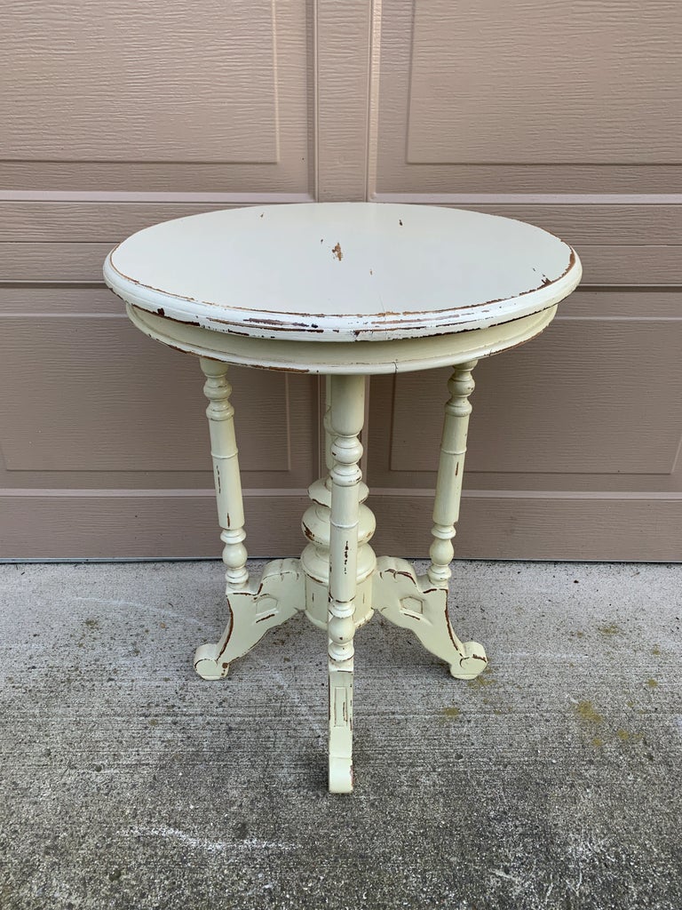 American Victorian Round Painted Walnut Side Table, Late 20th
