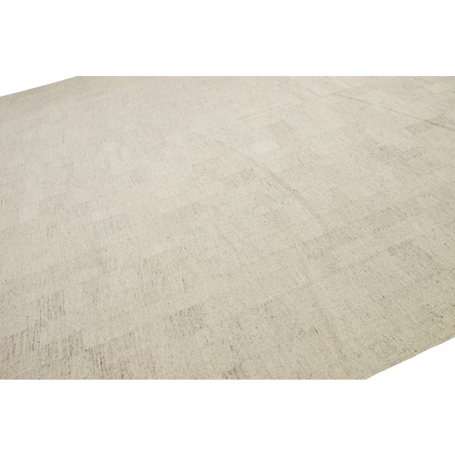 Textile Modern Designed Kilim Flatweave Natural Wool Rug For Sale - Image 7 of 10