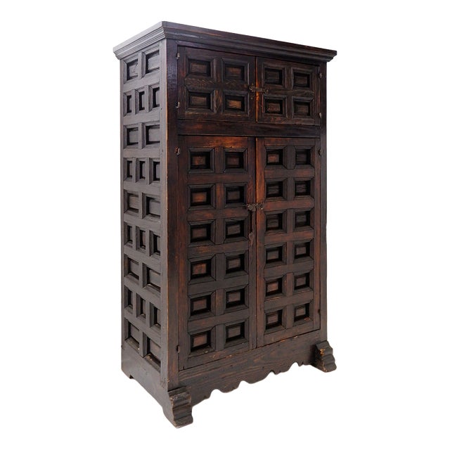 Brutalist Spanish Cabinet in Wood, 1950s For Sale
