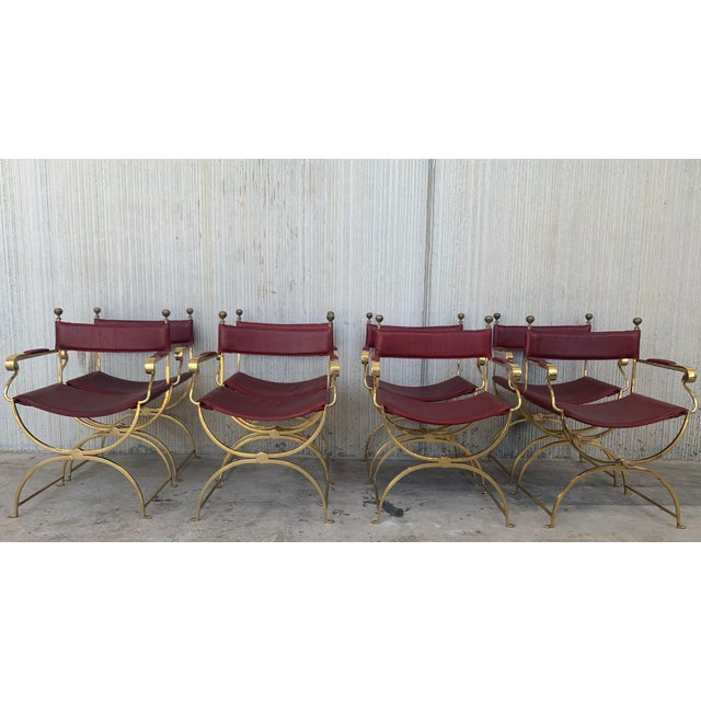 Chrome 1960s Italian Hollywood Regency Chrome and Leather Savonarola Director's Chairs - Set of 8 For Sale - Image 8 of 12