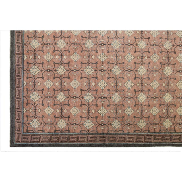 Handmade Khotan Style Modern Wool Rug With Geometric Design in Brown For Sale - Image 4 of 7