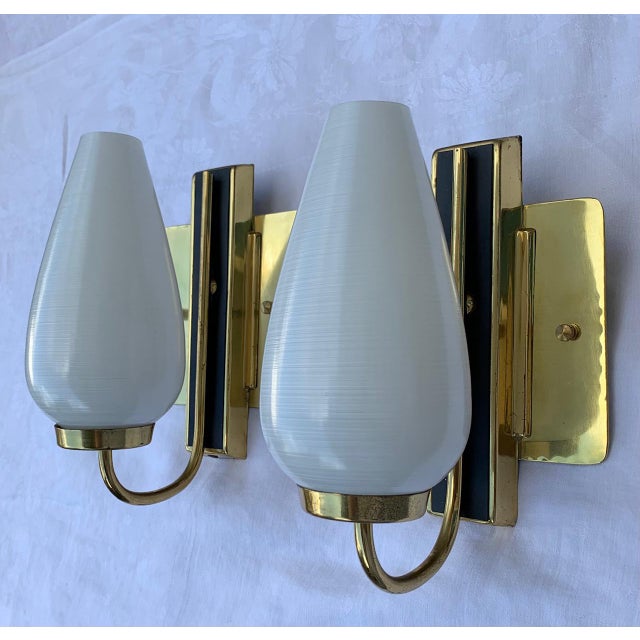 1950s Stilnovo Style White Black and Brass Sconces - a Pair For Sale - Image 10 of 10