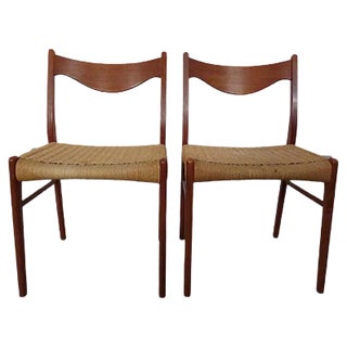 Set of Teak & Paper Cord Dining Chairs by Ejner Larsen for Glyngore Stolefabrik, 1960s For Sale