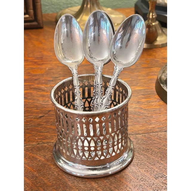 Art Deco Vintage Sheffield Silver Co. Art Deco Silver Plate Condiment Holder or Jar Sleeve For Sale - Image 3 of 8