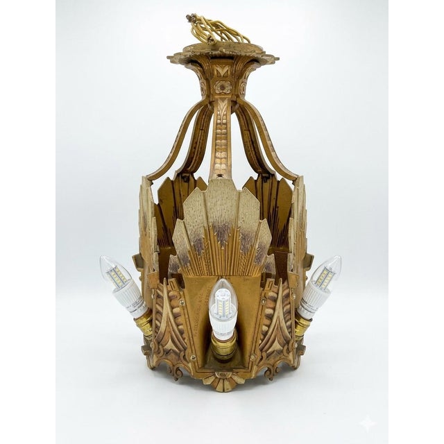 Pristine Antique 1930s Art Deco Williamson Beardslee 5-Light Slip Shade Flush Mount For Sale - Image 10 of 14