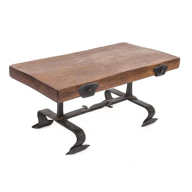 Brutalist Coffee Table in Elm in the style of Jacques Adnet, 1950s For Sale - Image 11 of 11