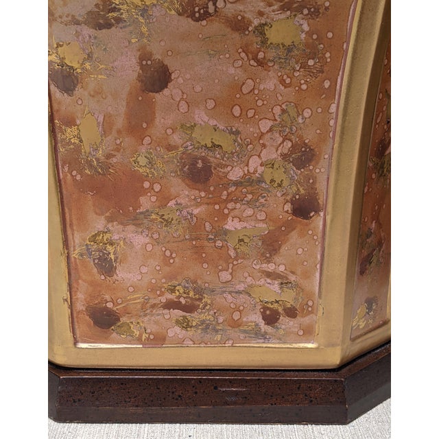 Mid 20th Century Vintage 1960s Frederick Cooper Metallic Copper Rose Gold Marbled Ceramic Lamps- A Pair For Sale - Image 5 of 11