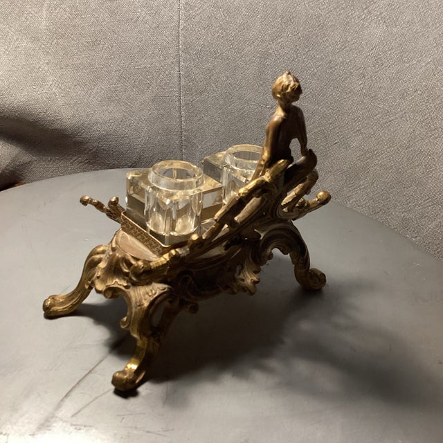 1920s Art Nouveau Double Ink Well Stand With 2 Glass Inserts | Chairish