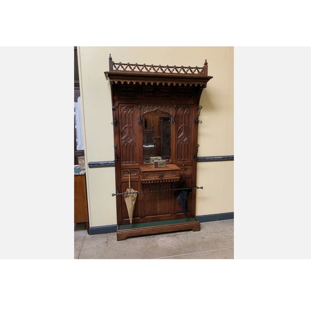 Antique Neo-Gothic Wardrobe with Drawer, 1880 For Sale - Image 6 of 11