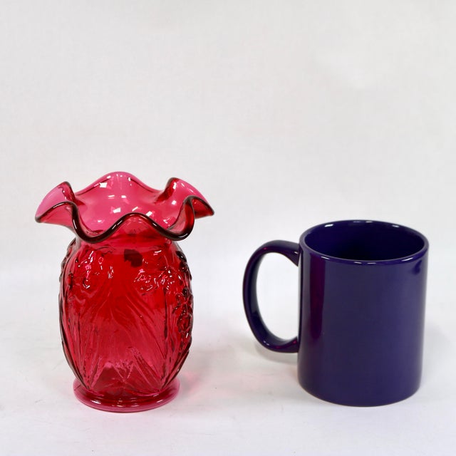 Vintage Fenton "Country Cranberry" Art Glass Ruffled Daffodil Vase For Sale - Image 9 of 9