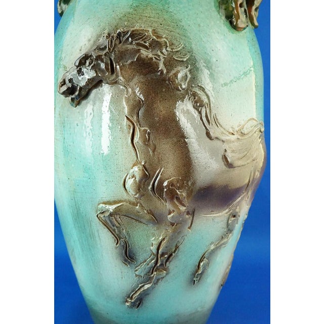 Large Futuristic Modern Majolica Vase with Horses Relief by Umberto Ghersi, Albisola, Italy, 1950s For Sale - Image 17 of 18