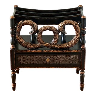 Black With Gilt Painted One Drawer Canterbury Magazine Stand For Sale
