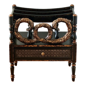 Black With Gilt Painted One Drawer Canterbury Magazine Stand