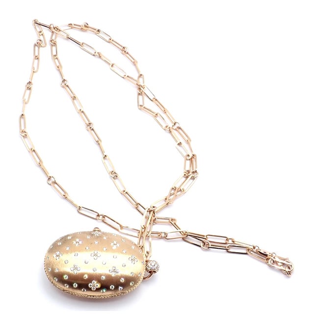 Gold Late 20th Century Roberto Coin Rose Gold Diamond Large Locket Pendant Necklace For Sale - Image 8 of 11