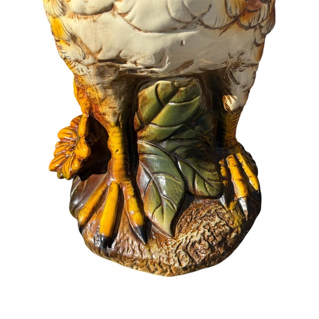 Large Vintage Mid Century Hand Painted Ceramic Rooster & Sunflowers Statue/Figurine For Sale - Image 10 of 10