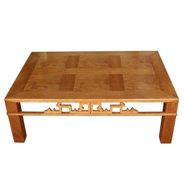 Asian Style Coffee Table With Parquetry Top and Carved Apron Chairish