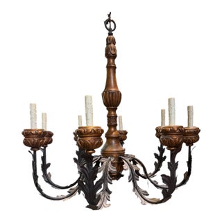 Renaissance Style Giltwood & Wrought Iron Chandelier For Sale